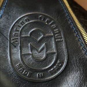 Marino Orlandi Black Leather Bag with Blue Accents